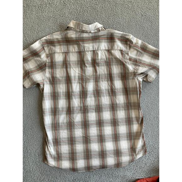 Columbia Button Shirt Large Plaid Short Sleeve Omni Wick Brown White Performance - Picture 7 of 12